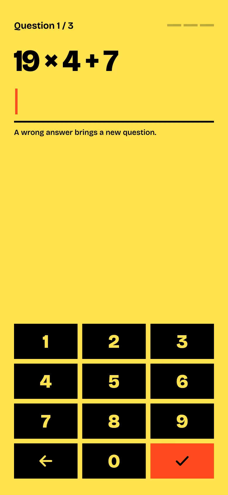 The wake-up task: a sum to solve on a big number pad before the alarm stops.